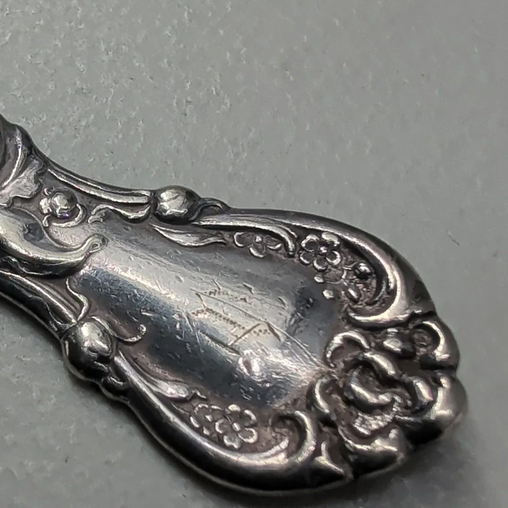 1835 R Wallace Floral Pattern Silver Plate Teaspoon Sectional Triple Monogram